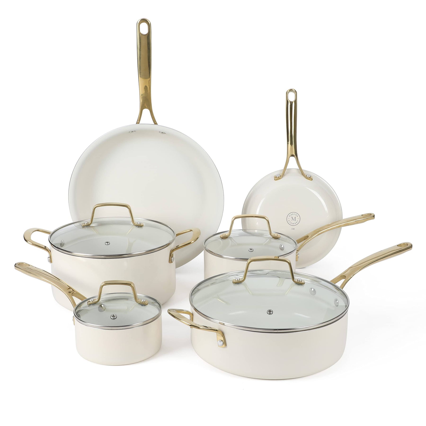 Martha Stewart Lockton Premium 10-Piece Enameled Heavy Gauge Aluminum Ceramic Nonstick Cookware Set in Linen