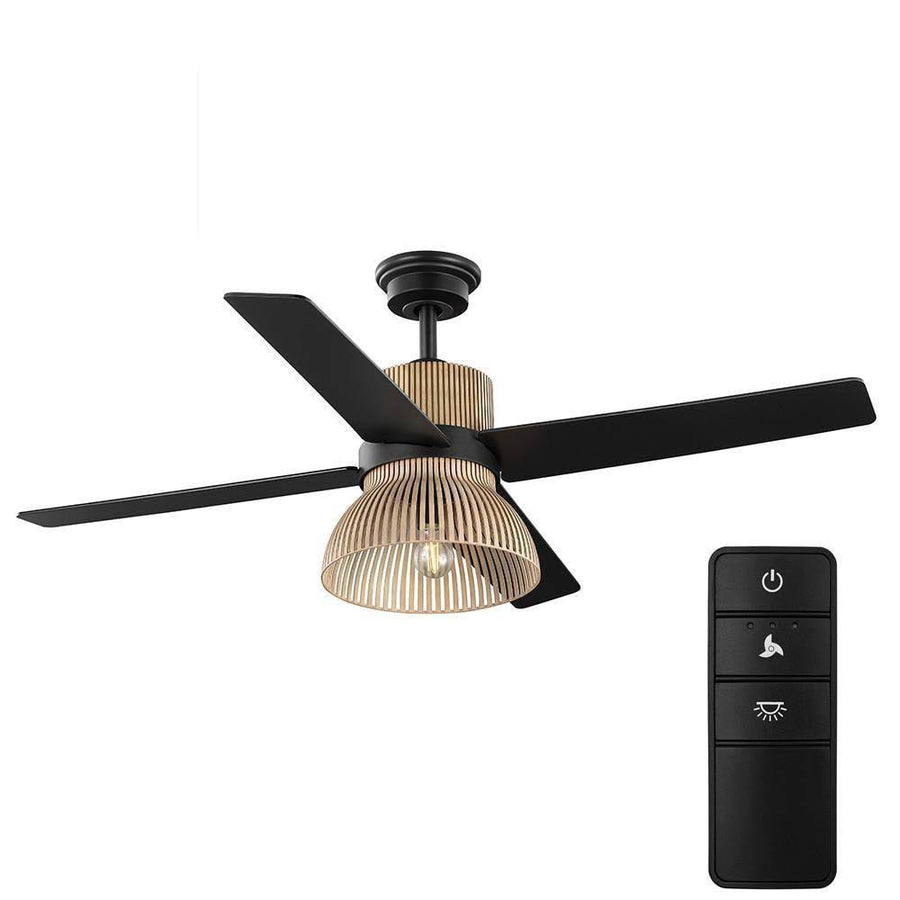 Home Decorators Collection 52029 Savannah 52 in. Indoor LED Matte Black Dry Rated Ceiling Fan with 4 Reversible Blades, Light Kit and Remote Control